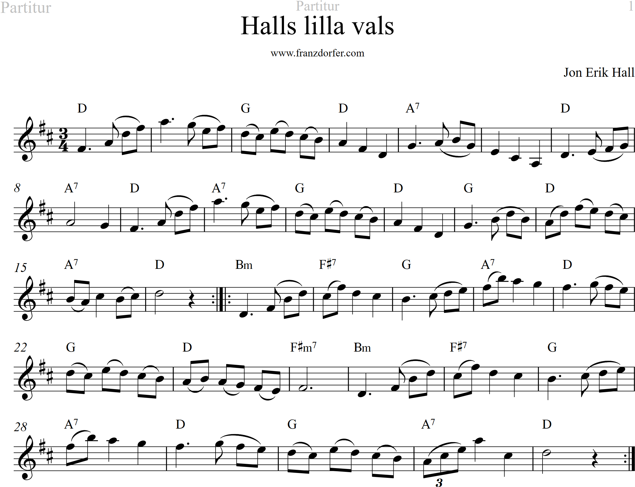 D Major, Leadsheet, Halls lilla vals